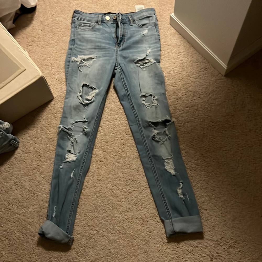 Hollister super skinny high rise ripped jeans